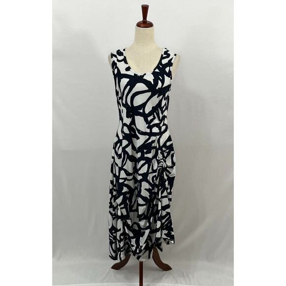 PORTO Sf San Francisco Sz 2 M Medium Navy White Print Adjustable Midi Dress - Picture 1 of 10